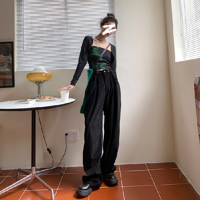 Pantaloni a gamba larga in velluto a costine per donna, ideali per autunno e inverno, marchio Valstrend shop.