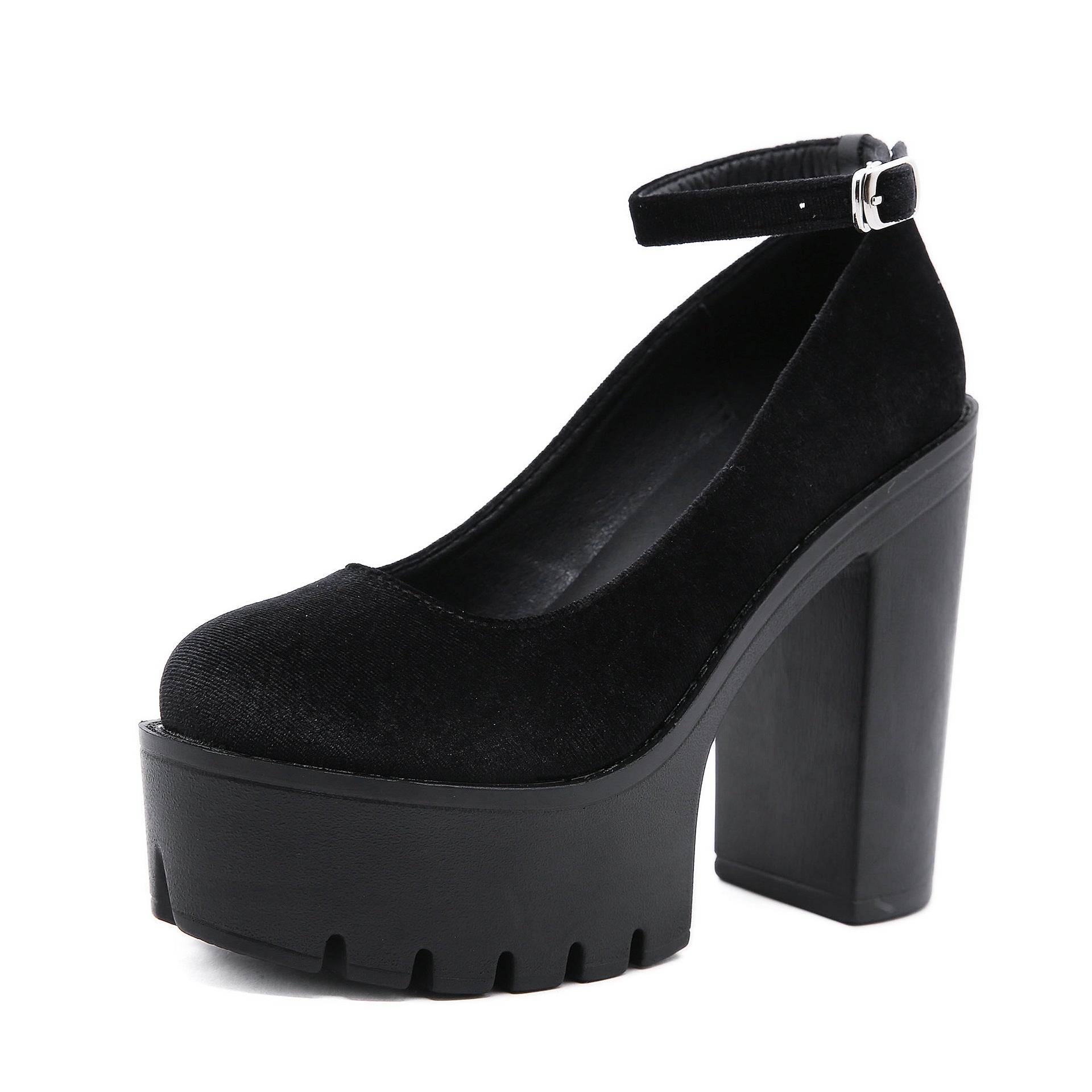 Scarpe donna in camoscio di taglia forte con cinturino alla caviglia e fibbia, marca Valstrend Shop
