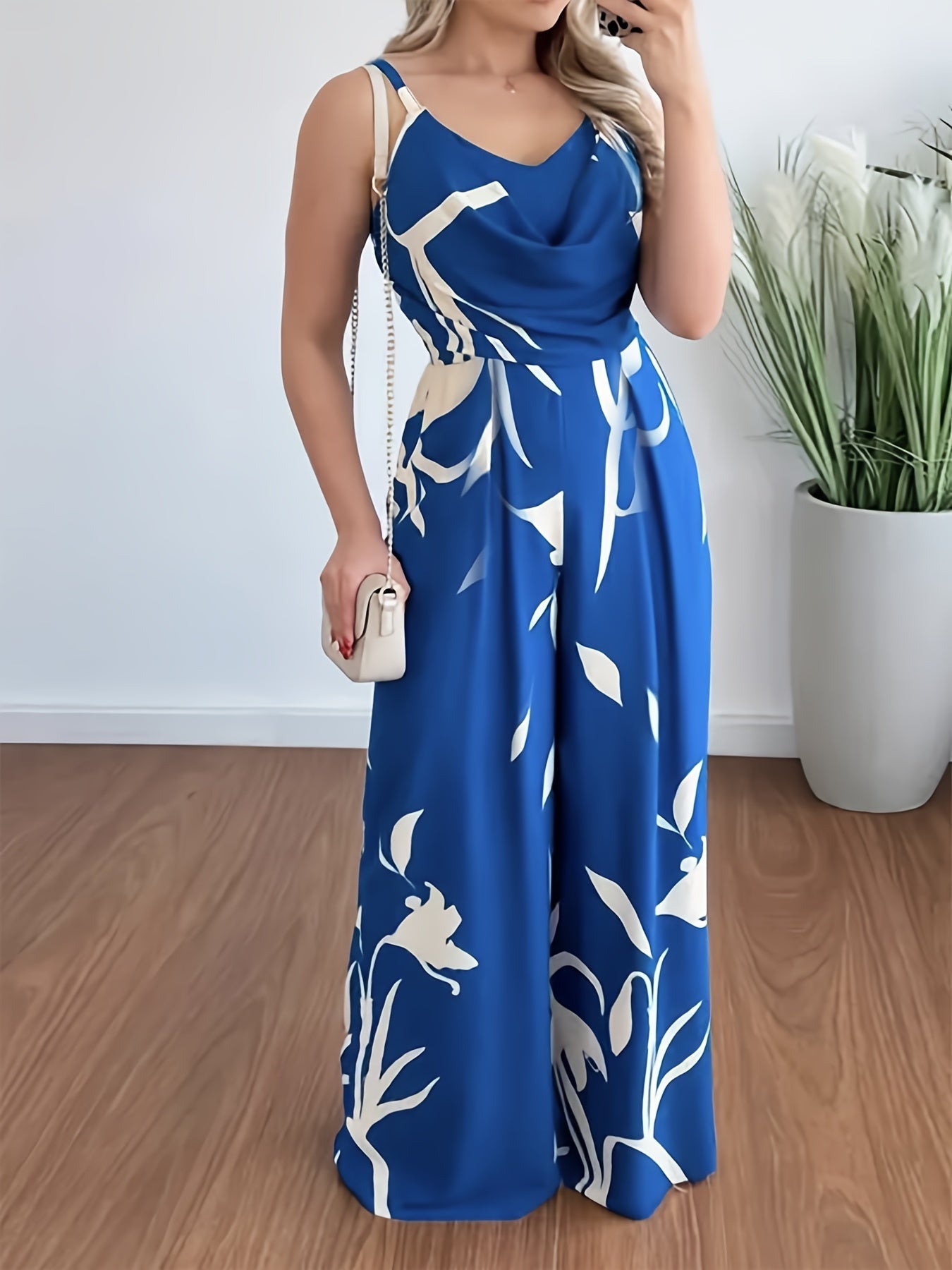 Salopette a fiori senza maniche Valstrend, jumpsuit elegante con gamba larga, perfetta per primavera e estate, donna