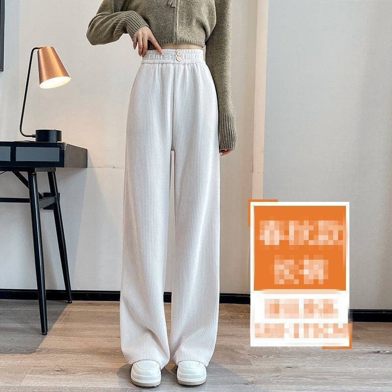 Pantaloni larghi in pelle di agnello spessa per donna, stile autunno e inverno, moda Valstrend, vestibilità comoda e versatile