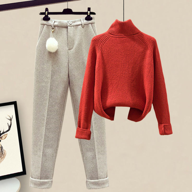 Women's Casual Sweater Haren Pants And Velvet Cotton Suit Set
