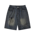 Pantaloncini casual larghi da uomo Valstrend Shop in tessuto denim lavato, stile rilassato e comodo, vista frontale.