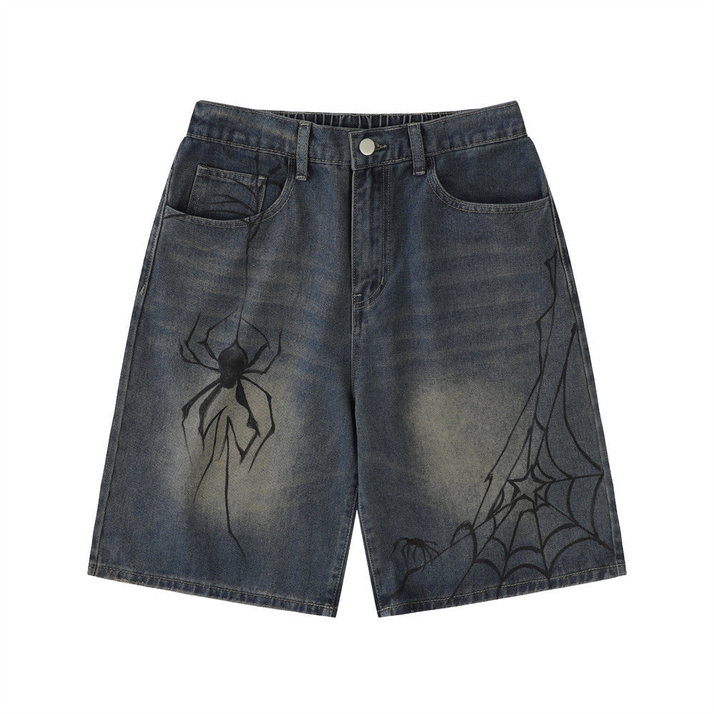 Pantaloncini casual larghi da uomo Valstrend Shop in tessuto denim lavato, stile rilassato e comodo, vista frontale.