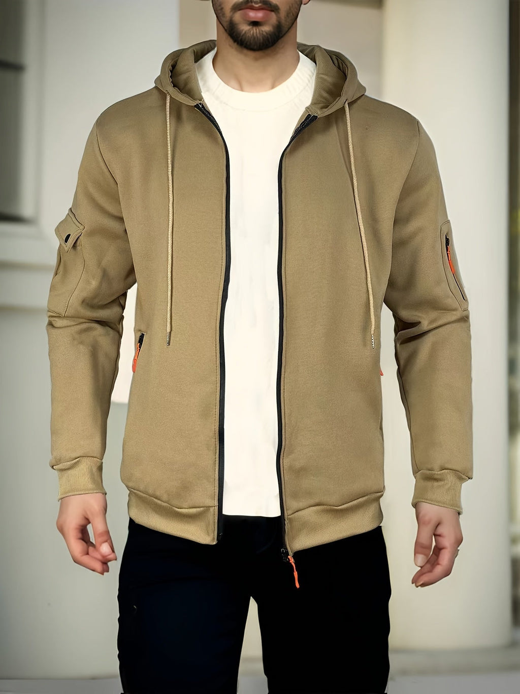 Felpa da uomo regular fit Valstrend con zip, tasche e maniche lunghe in tessuto poliestere nero, stile casual