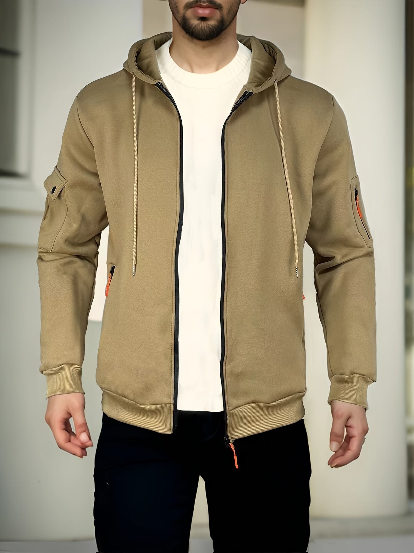 Felpa da uomo regular fit Valstrend con zip, tasche e maniche lunghe in tessuto poliestere nero, stile casual