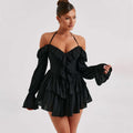 Vestito donna Valstrend con maniche lunghe a volant e shorts integrati, stile elegante e femminile.