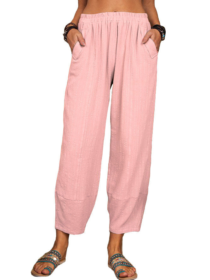Pantaloni casual da donna in cotone e lino di colore solido, vestibilità ampia, ideali per casa, marca Valstrend shop