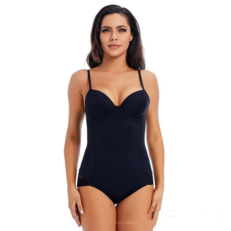 Corpetto one-piece Valstrend Shop, vestito modellante a torso intero in stile europeo e americano, nero e aderente.