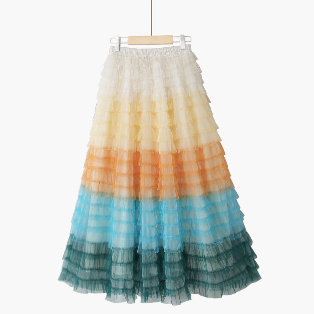 Gonna a rete con gradiente arcobaleno Valstrend per donna, mostra dettagli colorati e tessuto leggero.