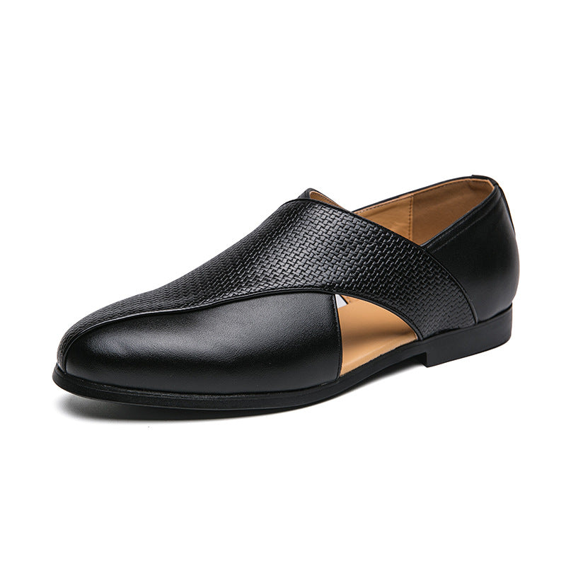 Sandali da uomo Valstrend con tomaia in pelle intrecciata, design estivo traspirante e casual, scarpe di moda Hollow Hollow.