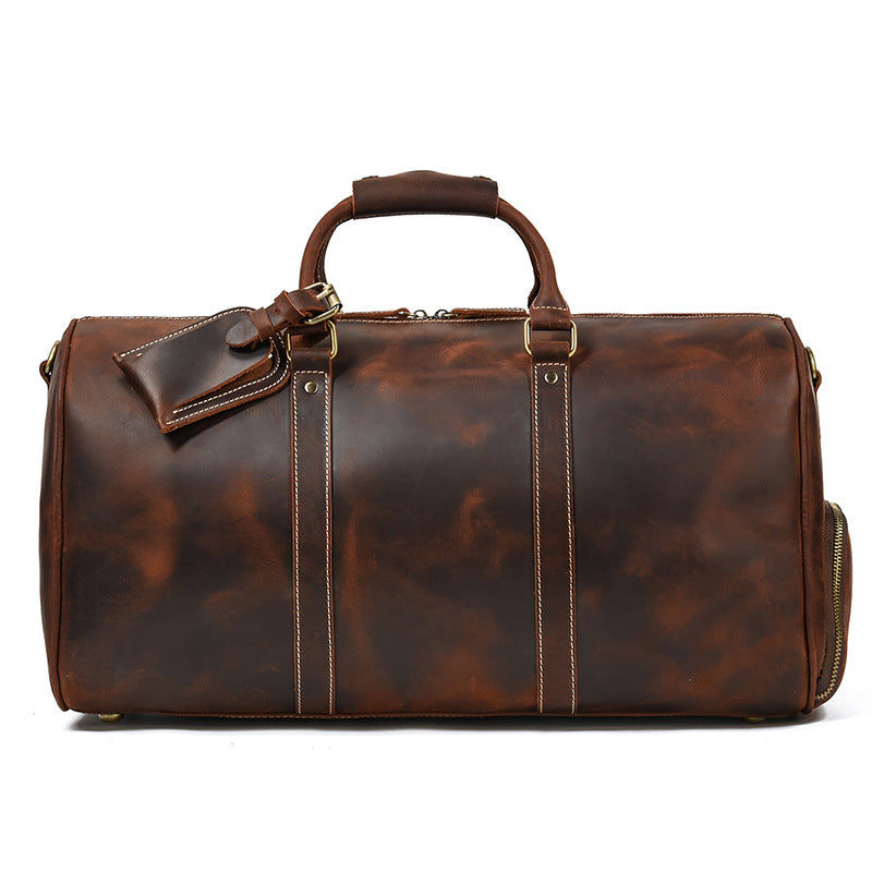 Borsa vintage Valstrend in pelle bovina, bagaglio da viaggio e da palestra con stampa vintage e manico superiore.