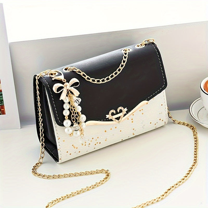 A Festive Mini Shoulder Bag with Shiny Details - PU Material, Lightweight, Adjustable Shoulder Strap, Magnetic Closure, Perfect for Giving to Relatives And Friends During Holidays
