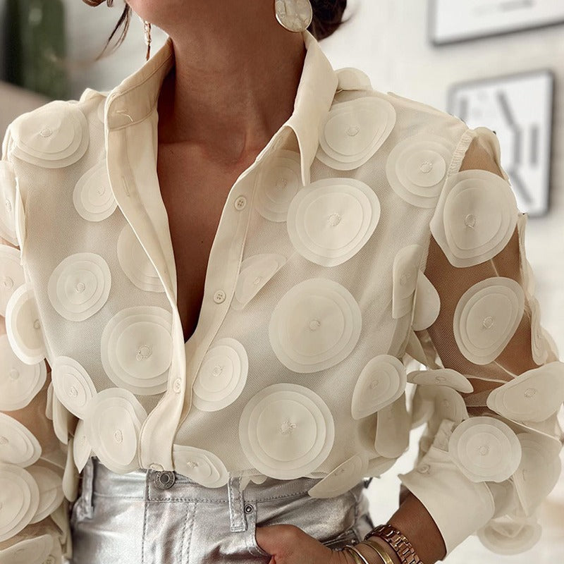 Camicia donna in mesh a maniche lunghe Valstrend, tessuto trasparente e leggero, con design alla moda e dettagli eleganti.