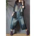 Combinazione jumpsuit vintage Valstrend con tasca grande, stile retrò e taglia over size, dettagli di personalità e moda casual.