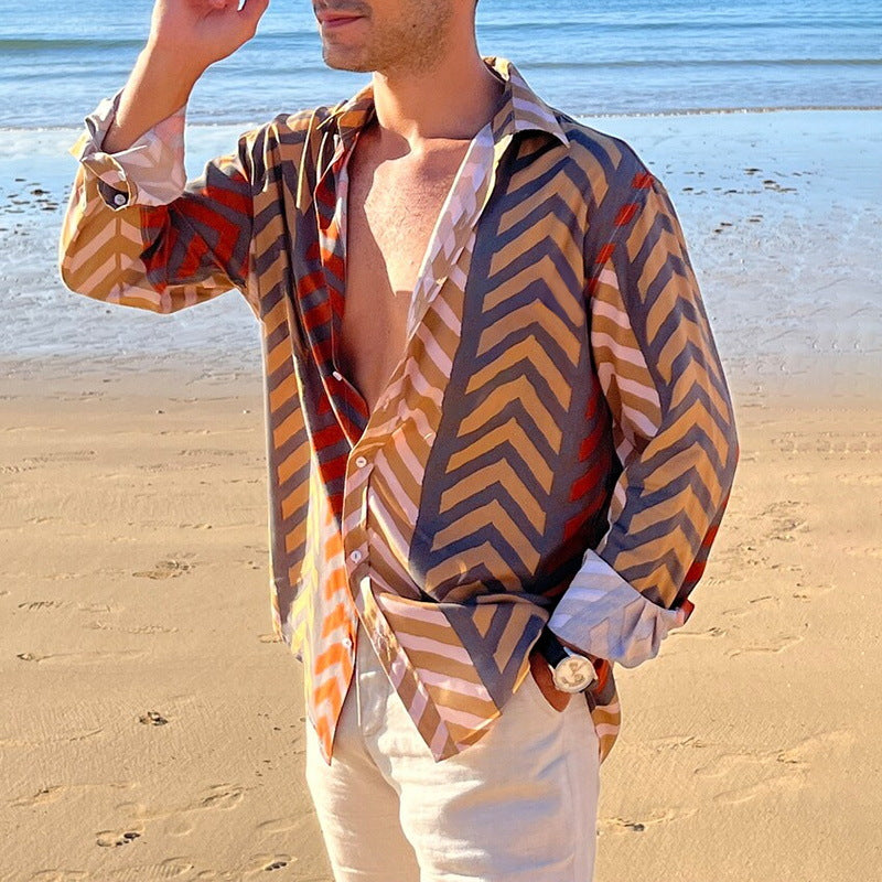 Camicia a maniche lunghe da uomo Valstrend con stampa semplice, casual e moderna, tessuto leggero e comodo.