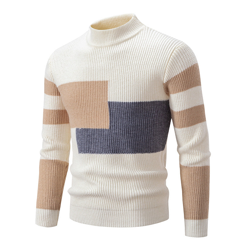 Maglione casual da uomo Valstrend con colletto a mezza altezza e dettagli a contrasto, stile moda giovane coreana.