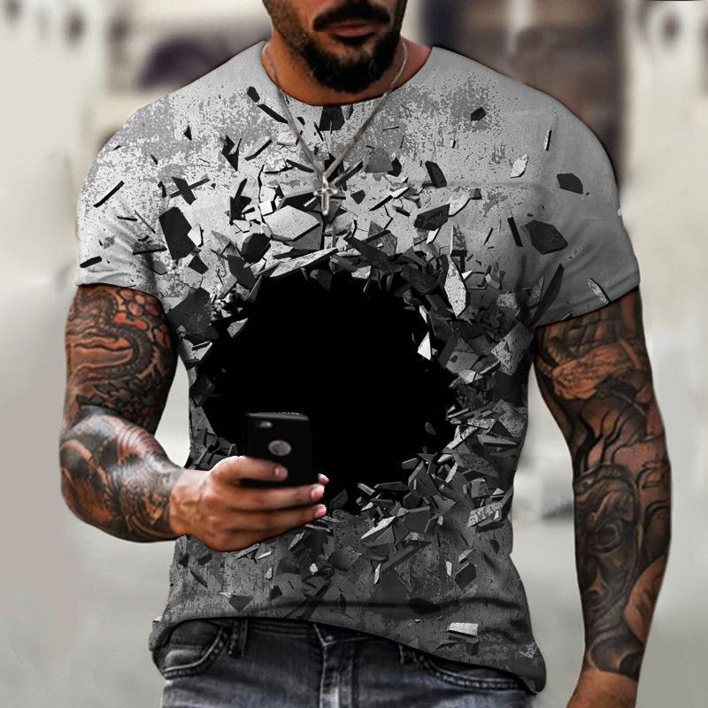 T-shirt corta Valstrend con stampa digitale 3D di lettere in stile street hip hop europeo e americano, maniche corte.