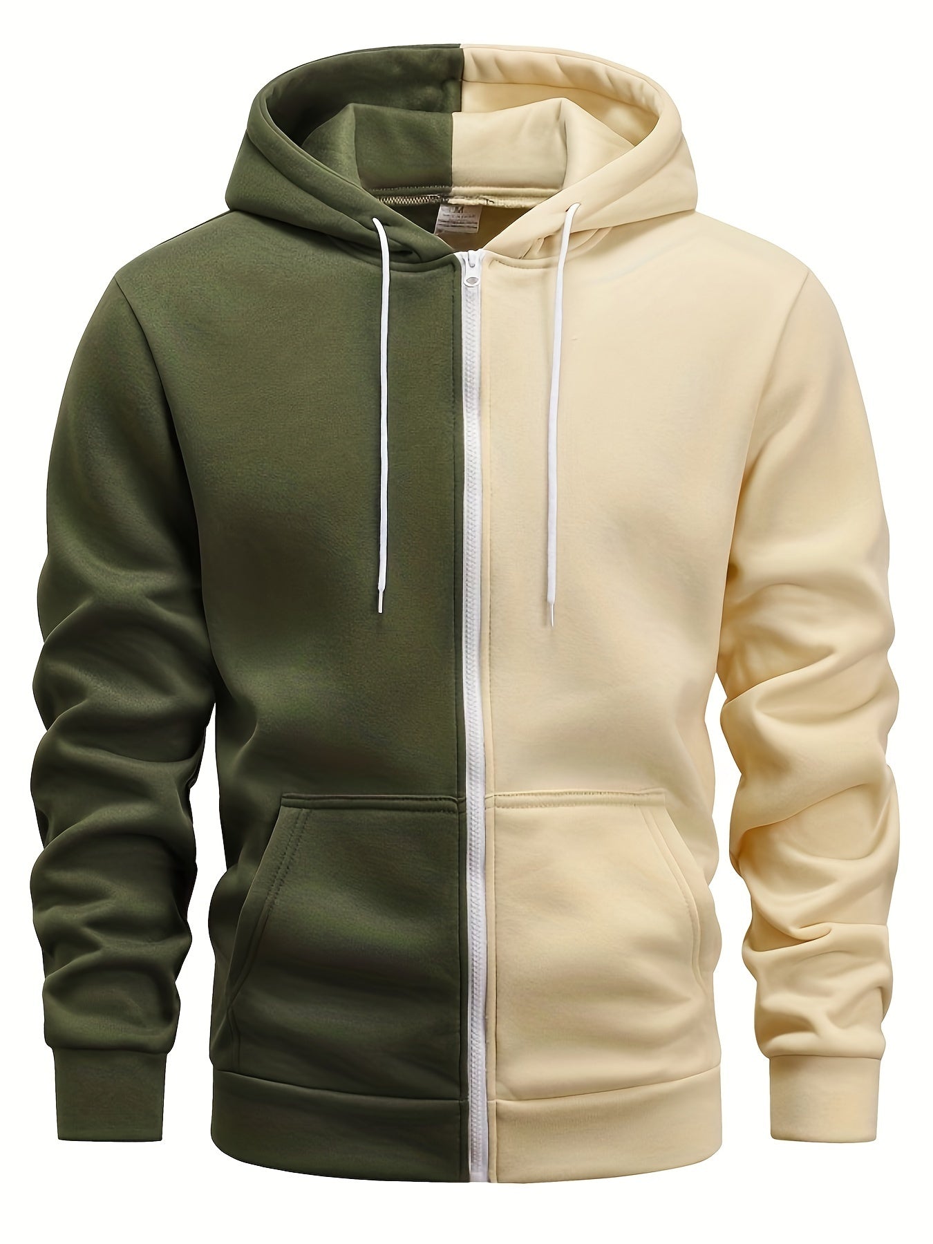 Giacca con cappuccio a blocchi di colori da uomo Valstrend, zip, comoda e casual, maniche lunghe, ideale per autunno e inverno.