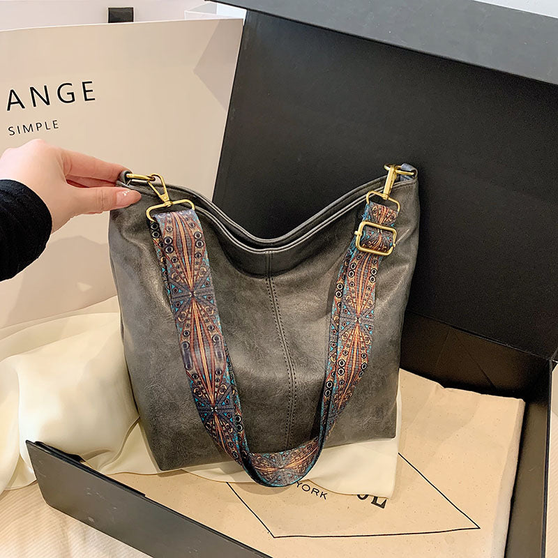 Borsa a tracolla retrò grande capacità per donna, borsa a secchiello da pendolare, stile vintage Valstrend.