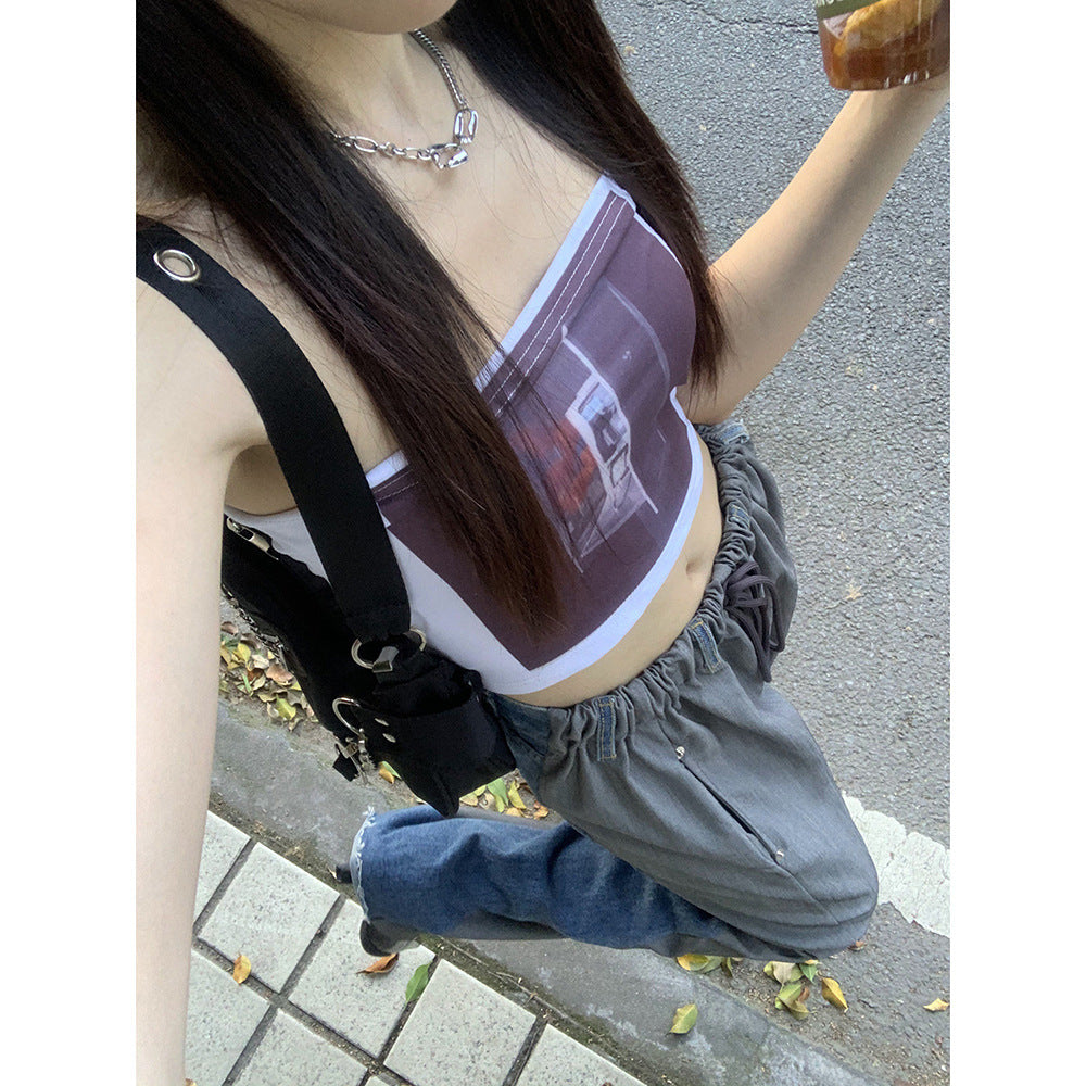 Women's Contrast Color Casual Patchwork Mop Jeans