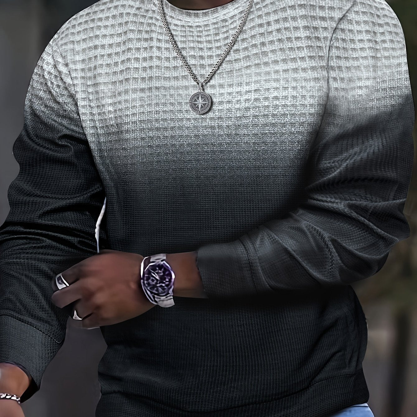 Felpa leggera da uomo Valstrend con collo rotondo, design stampato in poliestere, morbida e lavabile in lavatrice.