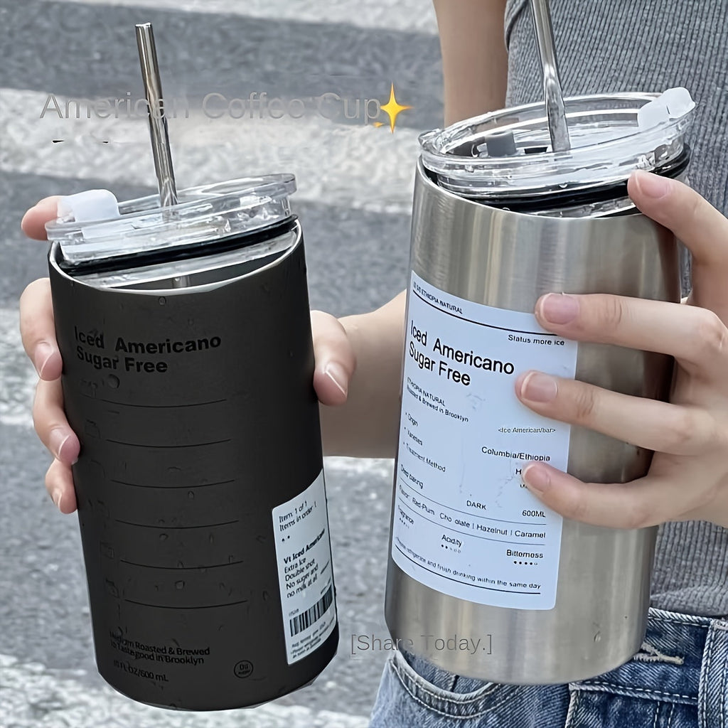 Tazza Valstrend in acciaio inossidabile a doppia parete, isolata, con coperchio e cannuccia, capacità 20oz, resistente e portatile.