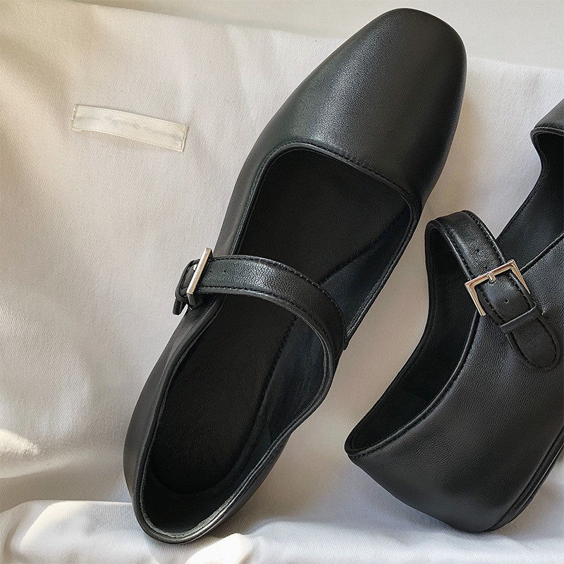Scarpe ballerina Valstrend flat con punta quadrata, stile retrò Mary Jane con fibbia e design artistico, adatte a ogni outfit.