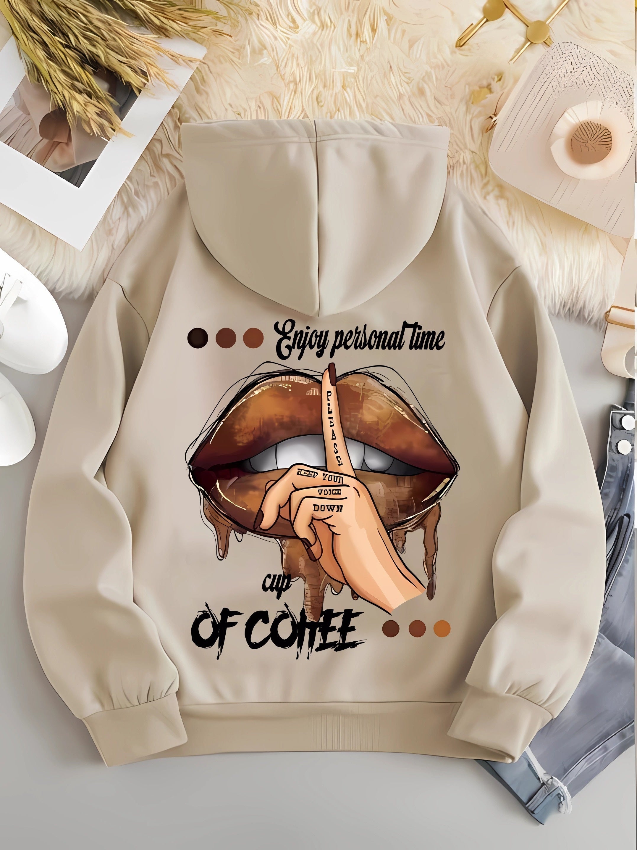 Felpa con cappuccio Valstrend con stampa grafica, cappuccio con coulisse, abbigliamento donna per autunno e inverno.