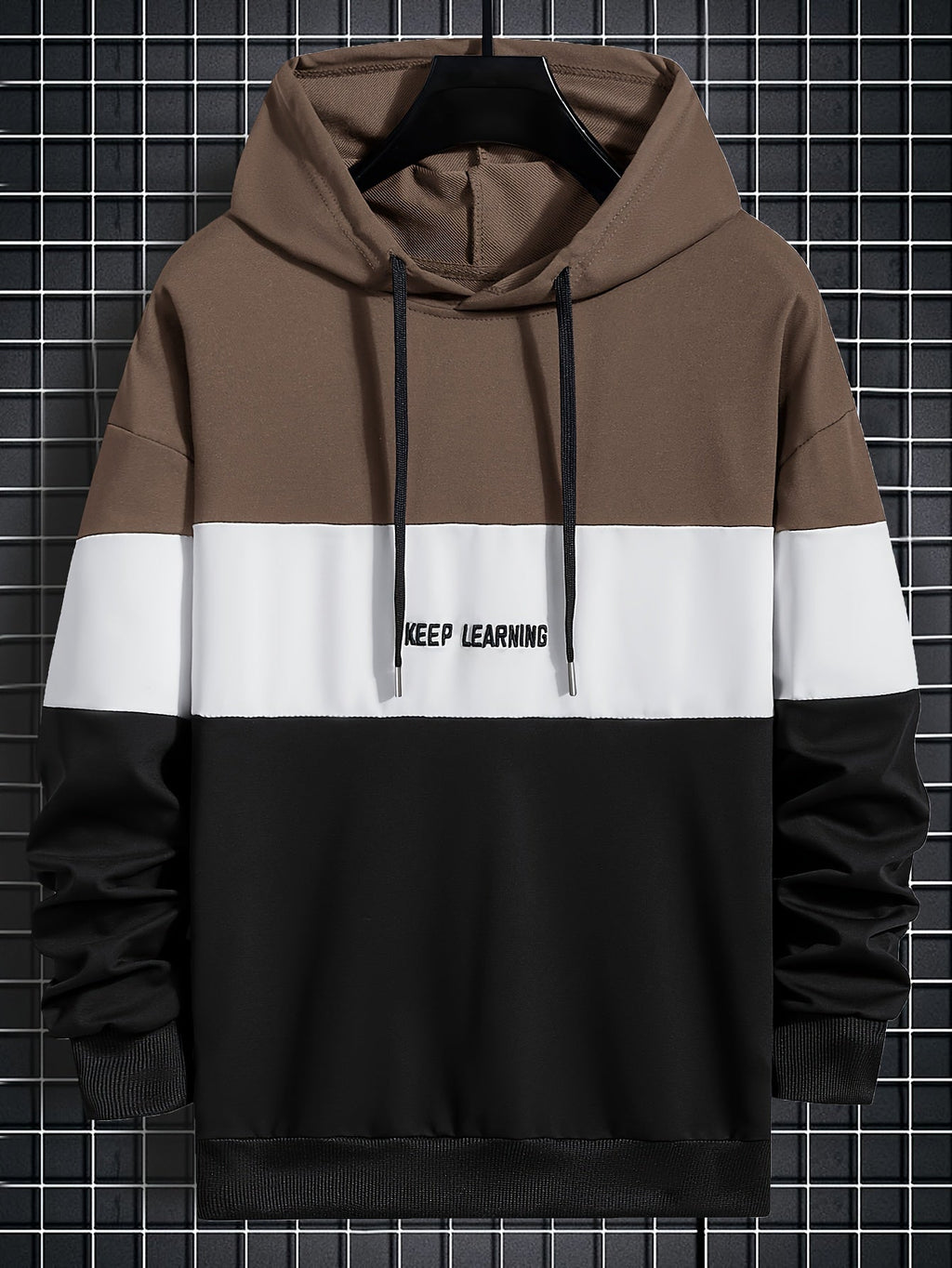 Felpa con cappuccio Valstrend con stampa lettera, design a blocchi di colore, casual e streetwear per uomo in inverno e autunno.