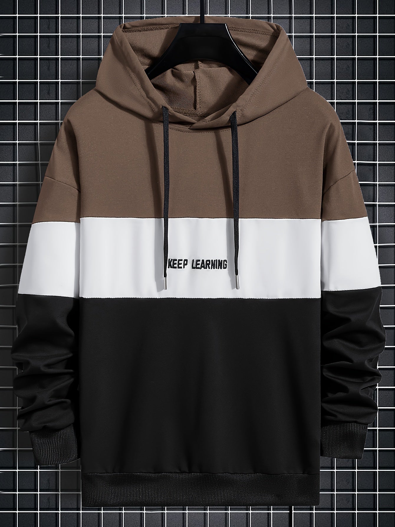 Felpa con cappuccio Valstrend con stampa lettera, design a blocchi di colore, casual e streetwear per uomo in inverno e autunno.