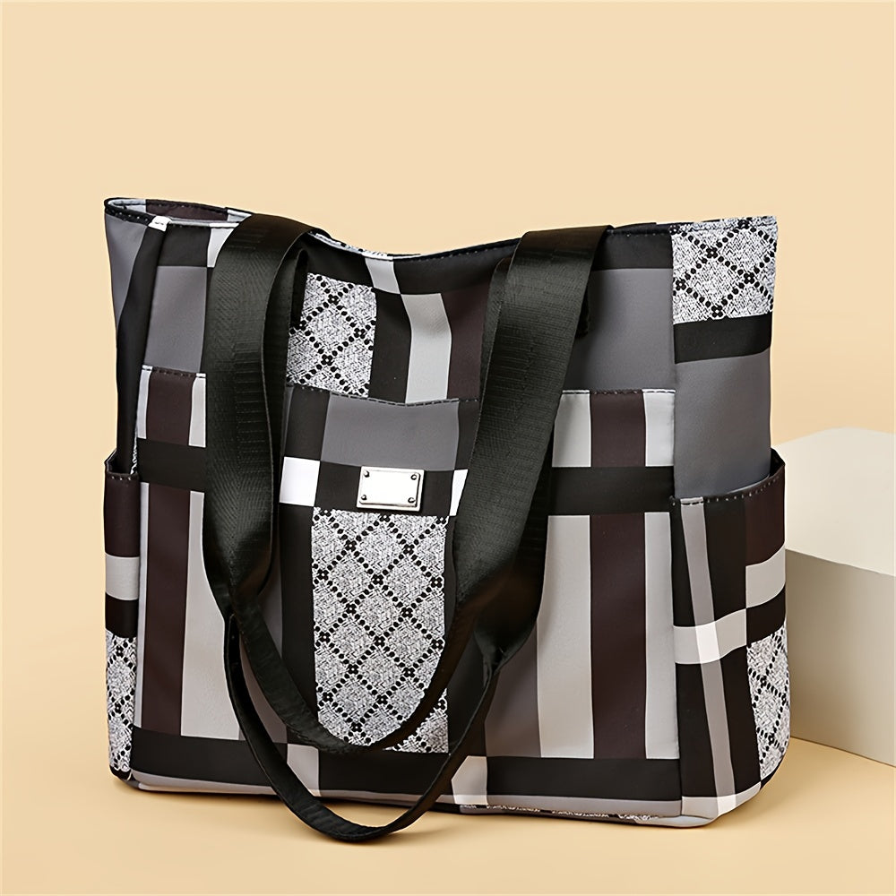 Borsa tote geometrica leggera Valstrend con zip sicura e scomparti multipli, ideale per scuola, lavoro e viaggi.