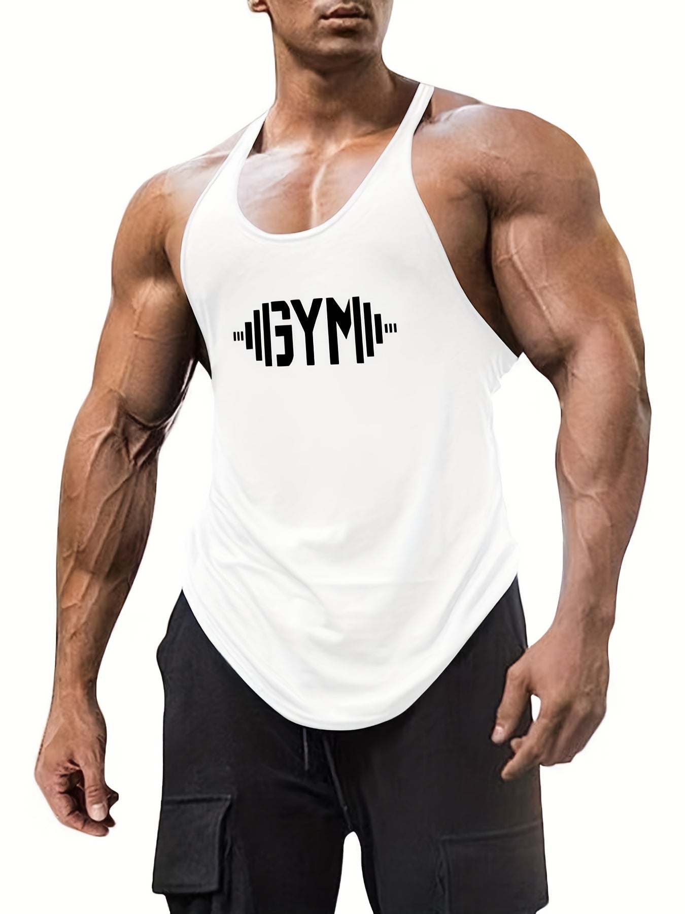 Canotta da uomo Valstrend con motivo pesi GYM, traspirante e leggera, ideale per fitness e allenamenti estivi.