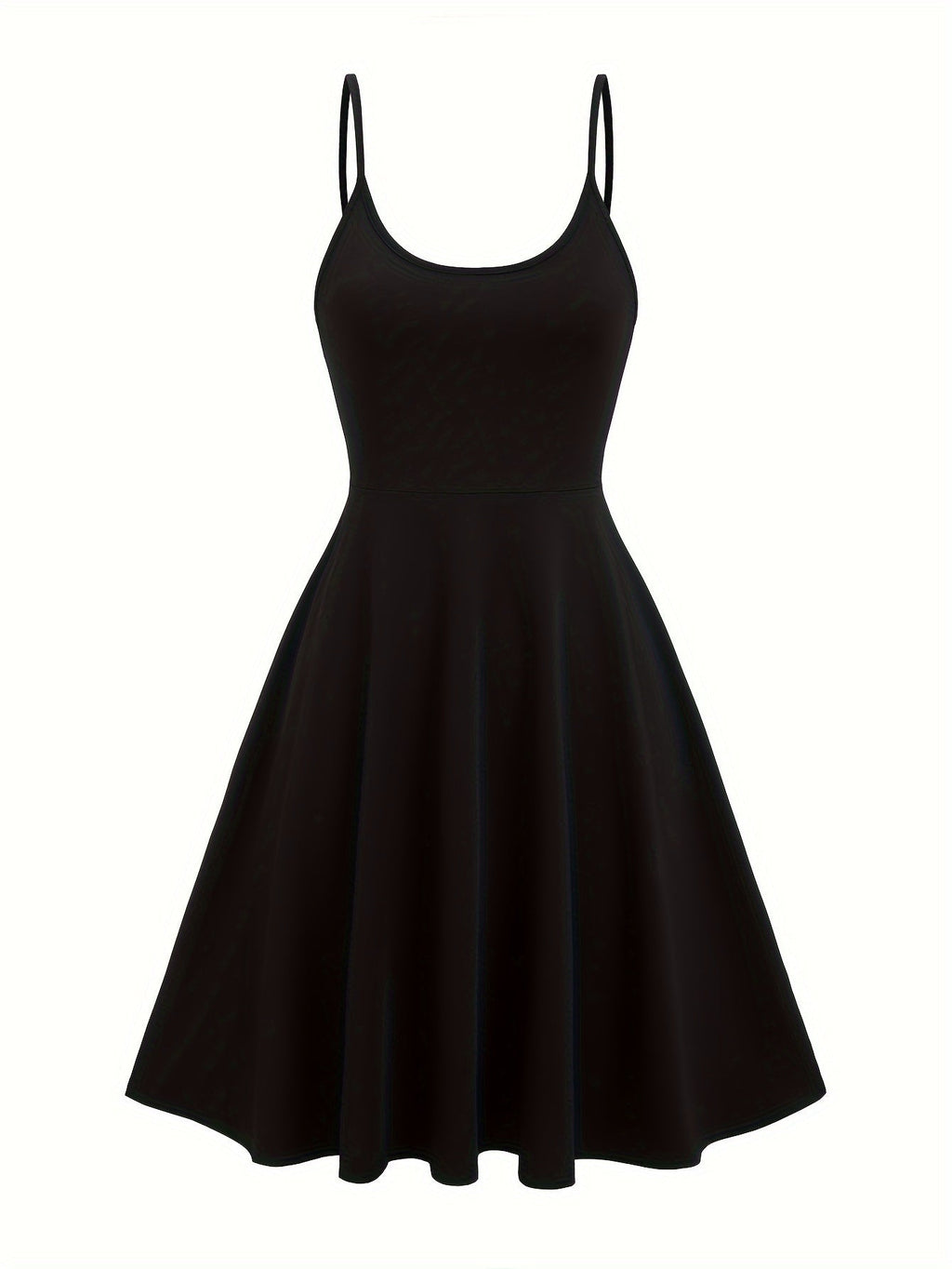 Solid Color Spaghetti Strap Drress, Casual Sleeveless A-line Midi Cami Dress For Spring & Summer, Women's Clothing