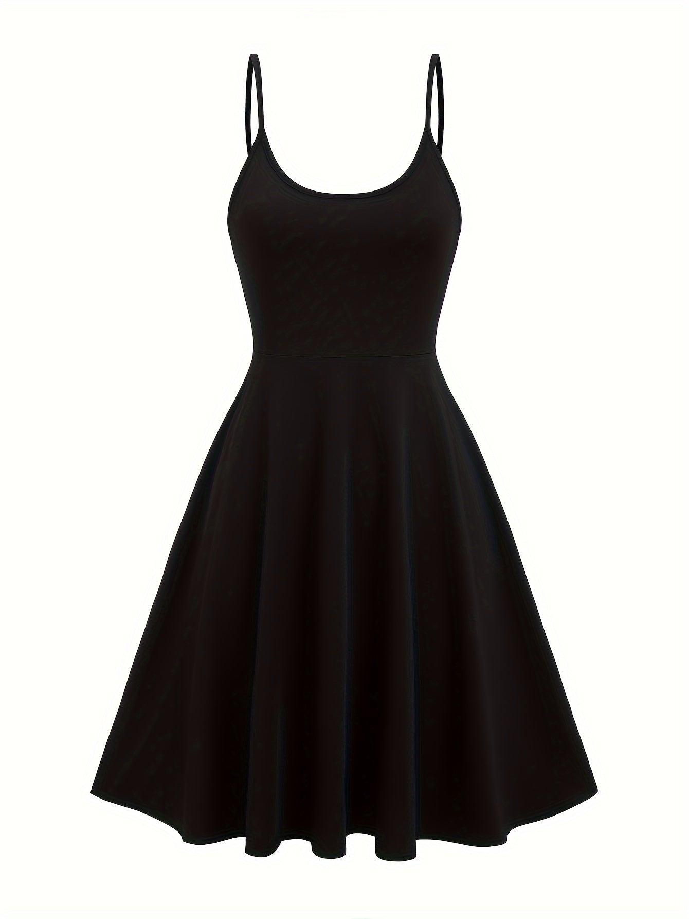 Solid Color Spaghetti Strap Drress, Casual Sleeveless A-line Midi Cami Dress For Spring & Summer, Women's Clothing