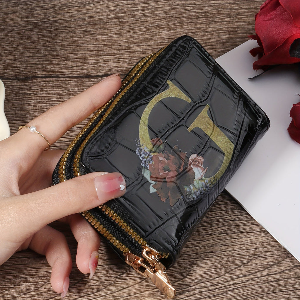 Portafoglio portacarta di credito Valstrend con motivo floreale, piccolo, con cerniera e design a fisarmonica per donne e uomini.