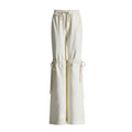 Pantaloni casual slim a vita alta di colore solido con coulisse regolabile e cuciture di design, marca Valstrend shop.