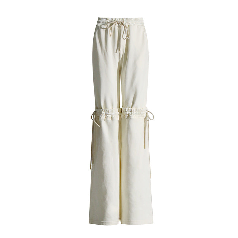 Pantaloni casual slim a vita alta di colore solido con coulisse regolabile e cuciture di design, marca Valstrend shop.