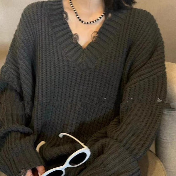 Maglione pullover autunno-inverno Valstrend, maglieria calda e morbida, indossato, con collo rotondo e motivo a maglia.