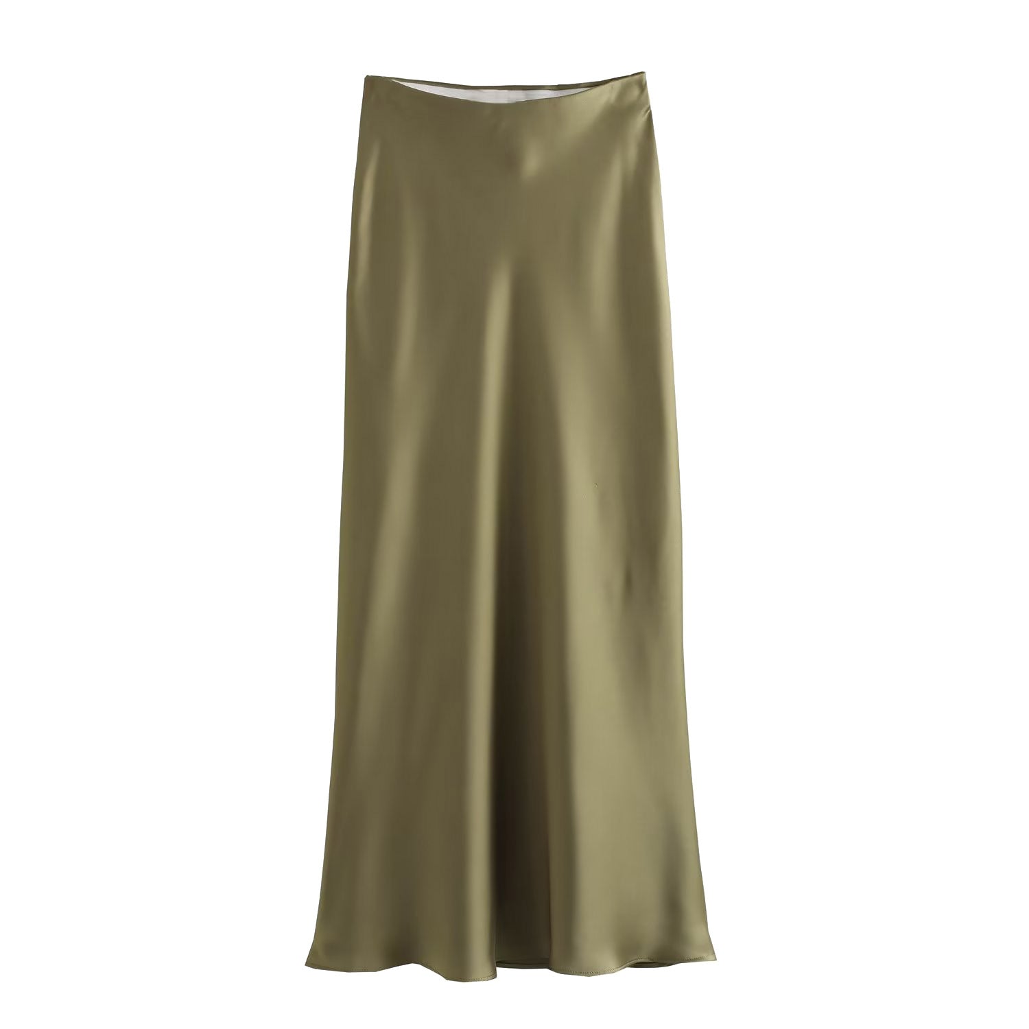 Gonna di seta satinata per donna di alta moda Valstrend, gonna a vita alta elegante e luminosa, vista frontale.