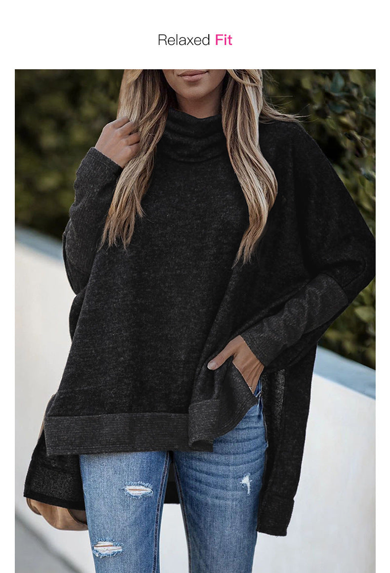 Maglione oversize con collo alto e maniche a pipistrello, stile casual, marchio Valstrend shop, tessuto morbido e confortevole
