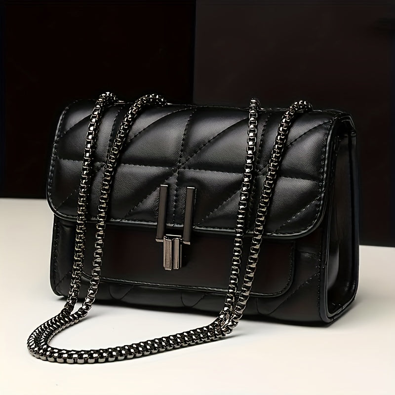 Borsa donna elegante Valstrend con tracolla a catena, trapuntata in PU, borsa a spalla semplice e di lusso