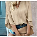 Camicia casual donna Valstrend, top femminile semplice con collo e maniche corte, tessuto morbido e stile rilassato.