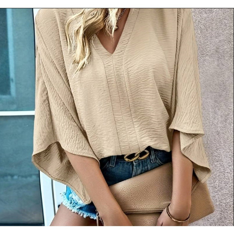 Camicia casual donna Valstrend, top femminile semplice con collo e maniche corte, tessuto morbido e stile rilassato.
