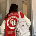 Giacca da donna Valstrend con stampa a lettere e cuciture stile baseball, perfetta per autunno e inverno
