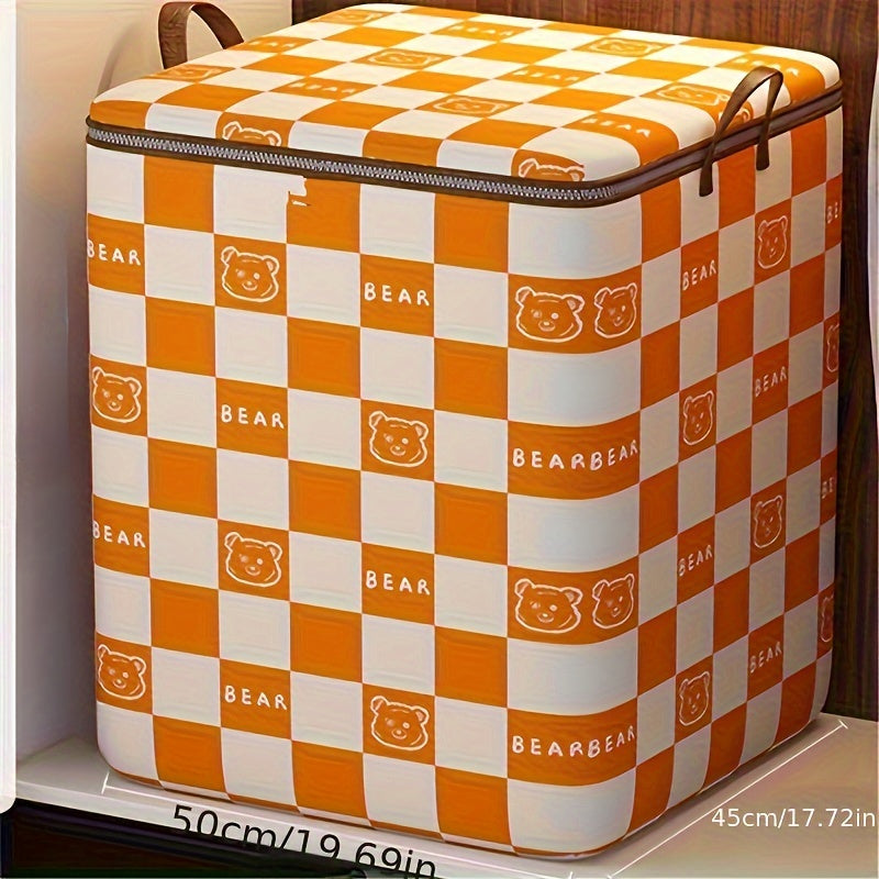 Borsa porta vestiti Valstrend shop Extra-Large Bear-Plaid con chiusura, ideale per organizzare e trasportare coperte e vestiti.