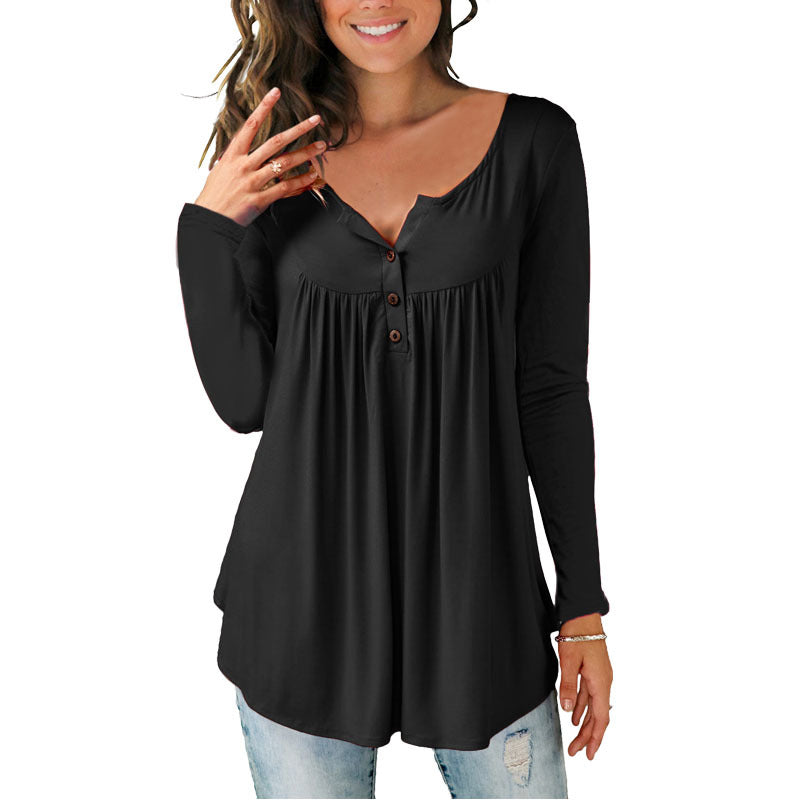 Women's Printed Plus Size Deep V Pullover T-shirt