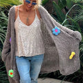 Cardigan lungo in cotone con fiori all'uncinetto, stile casual e loose per donna, marca Valstrend, abbigliamento Autunno/Inverno