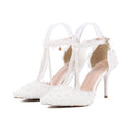 Décolleté a punta in pelle PU colorata con perline e pizzo, scarpe alte di stile elegante Valstrend shop.