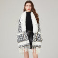 Maglione donna Valstrend con collo in pelliccia impermeabile in velluto di visone, classico modello a scacchi, caldo e elegante.