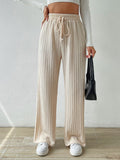 Pantaloni larghi in maglia a trama texture con cintura annodata per donna, stile Valstrend shop.